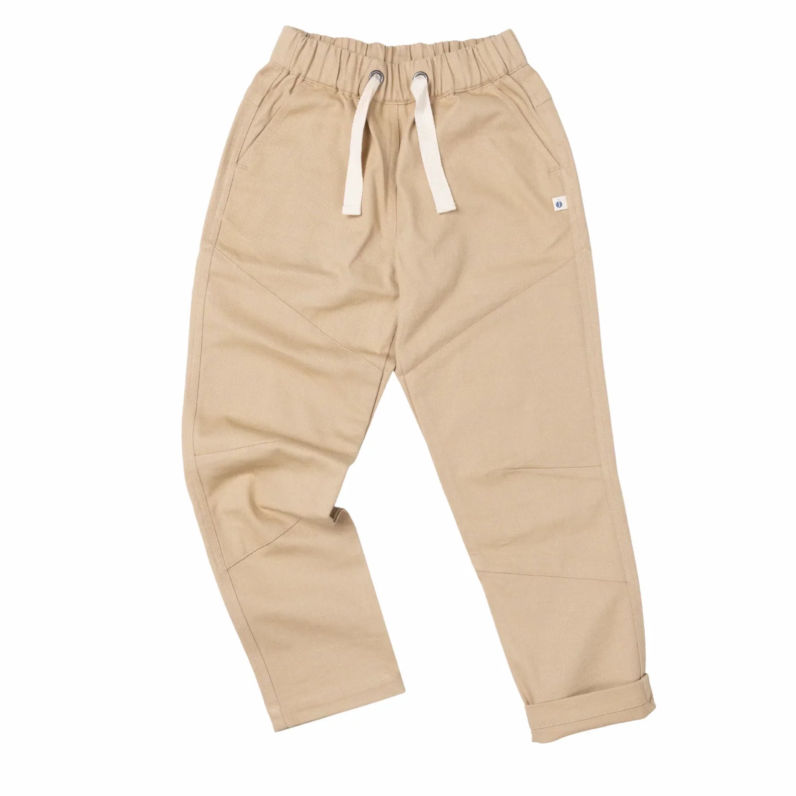 Ash khaki kids jogger pants with elastic waistband and drawstring by Jackalo, sustainable clothing