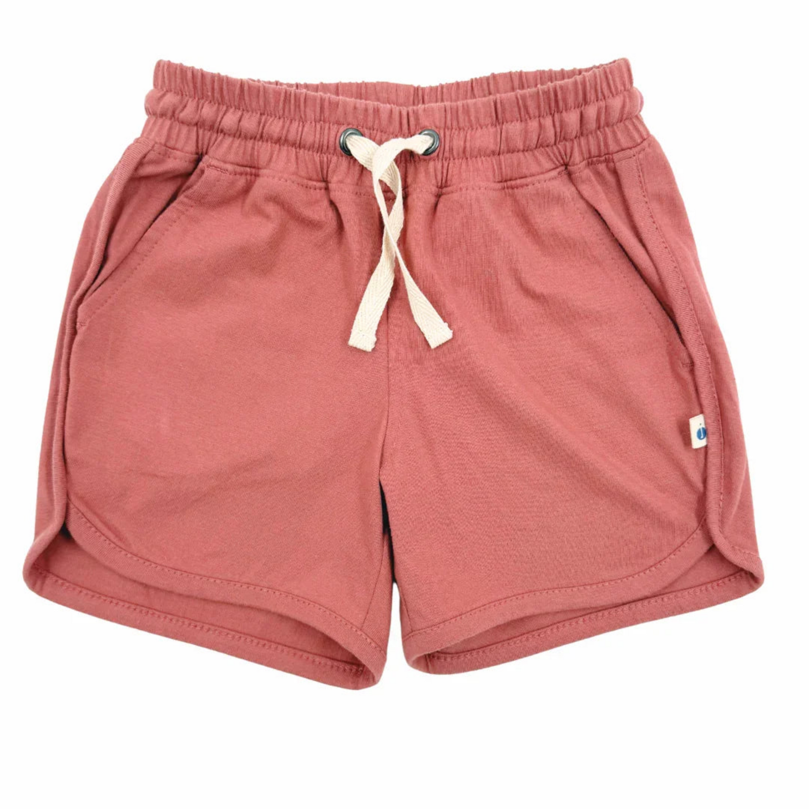 Pink shorts with a drawstring on a white background