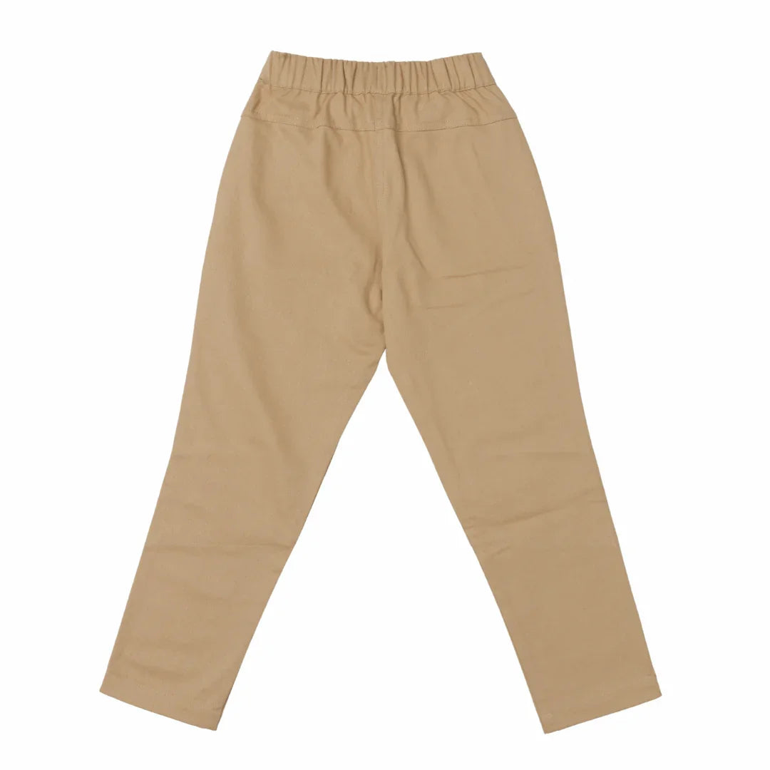 Ash khaki kids organic cotton twill  jogger pants with elastic waistband and drawstring by Jackalo, sustainable clothing
