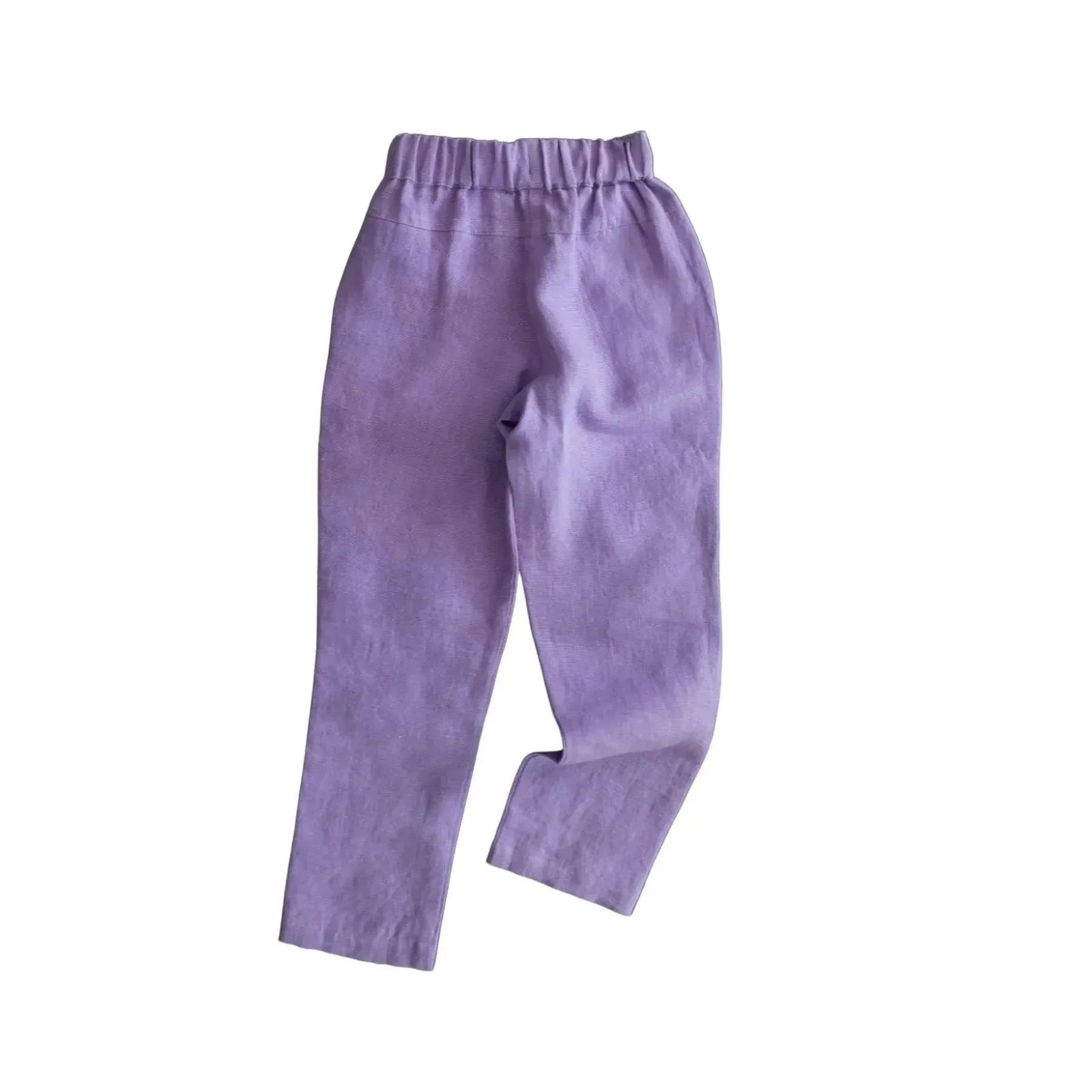 Purple sustainable kids jogger pants with drawstring waist by Jackalo on white background