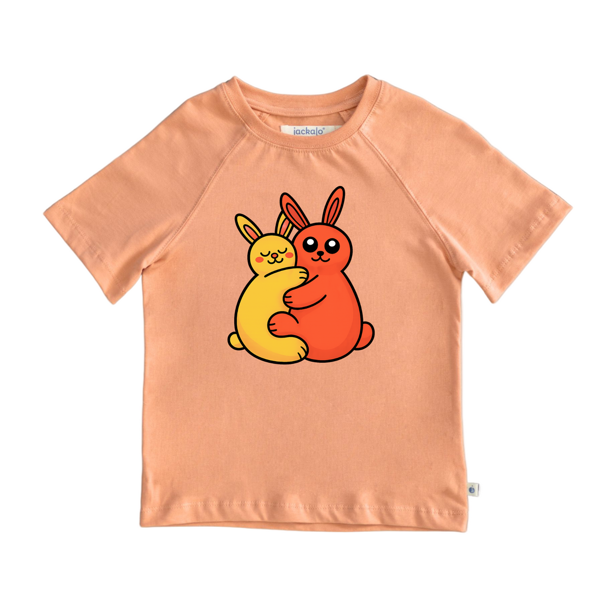 Organic cotton sherbet t-shirt with cartoon rabbits background