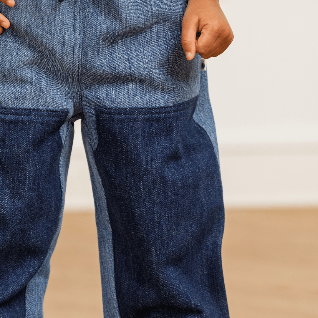 Kids' durable denim pants with reinforced knee patches for active play