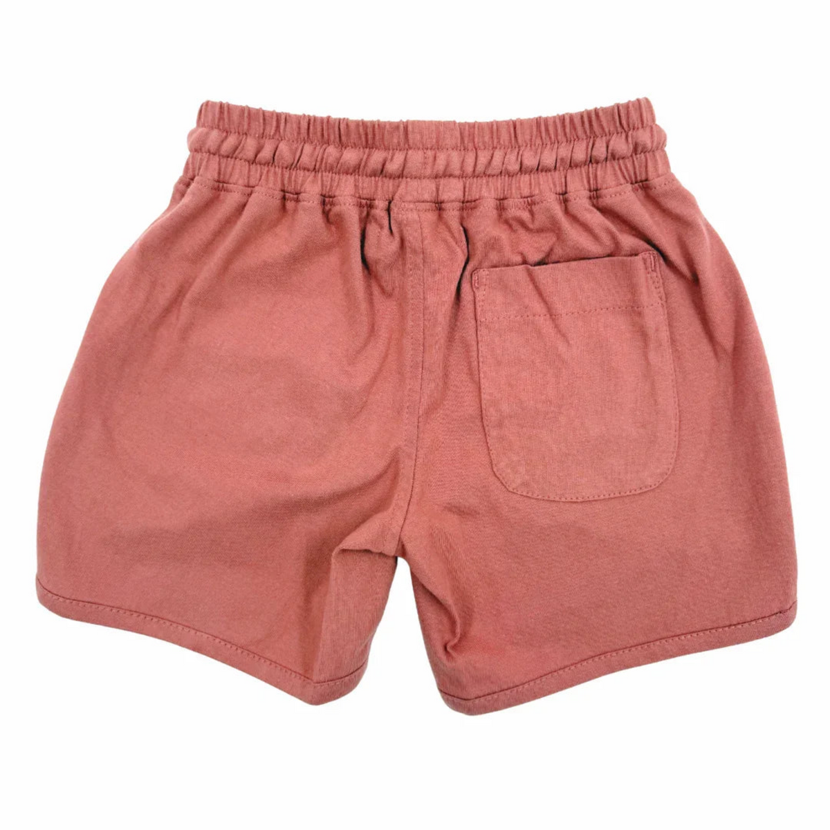 Dusty rose kids shorts with elastic waist and back pocket, comfortable active wear