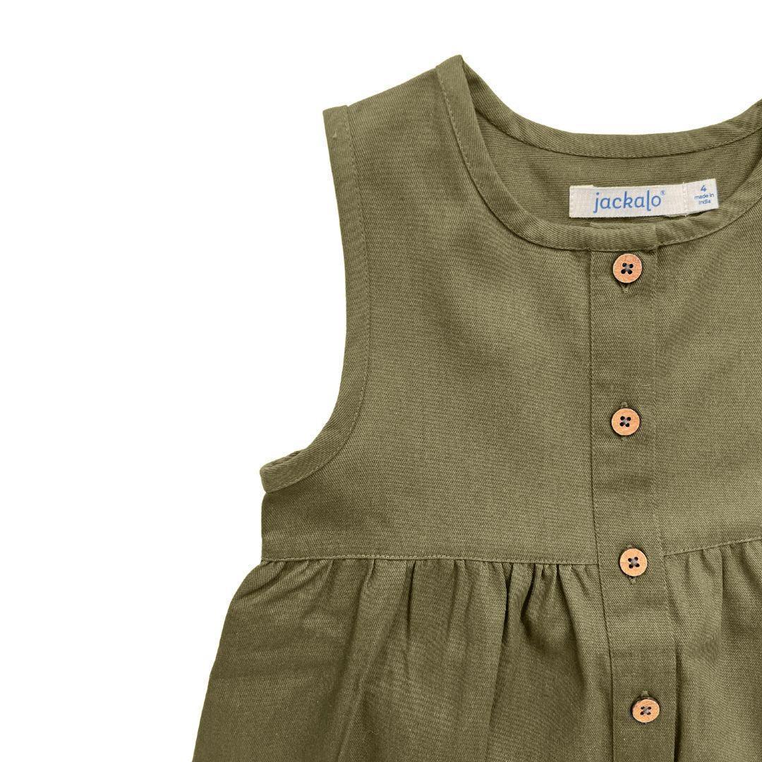 olive green kids dress Long Sleeve Embroidered Dress - Olive Green for Girls